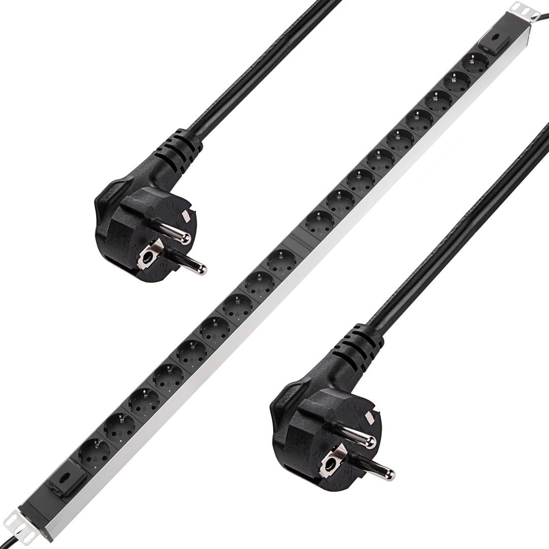PDU strip 18 way with switch and 2 electrical wires for server rack 19'' by RackMatic