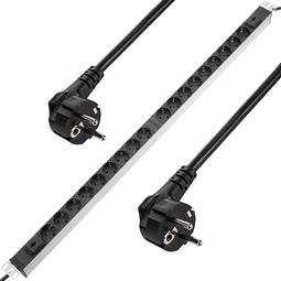 Regleta d'endolls rack 19'' de 18 schuko amb interruptor i 2 cables de RackMatic