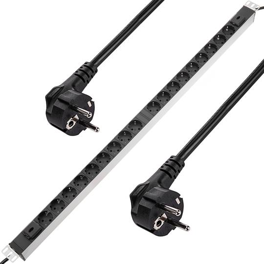 PDU strip 18 way with switch and 2 electrical wires for server rack 19'' by RackMatic