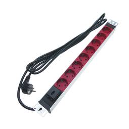 Multipresa per rack 19'' di 8 prese rosso con interruttore RackMatic