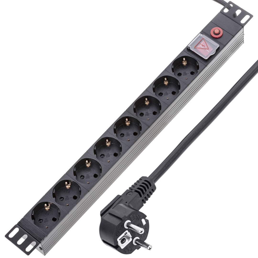 Regleta d'endolls rack 19'' de 6 schuko amb interruptor i protecció sobretensions de RackMatic