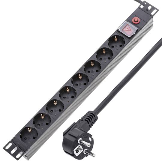 Regleta d'endolls rack 19'' de 6 schuko amb interruptor i protecció sobretensions de RackMatic