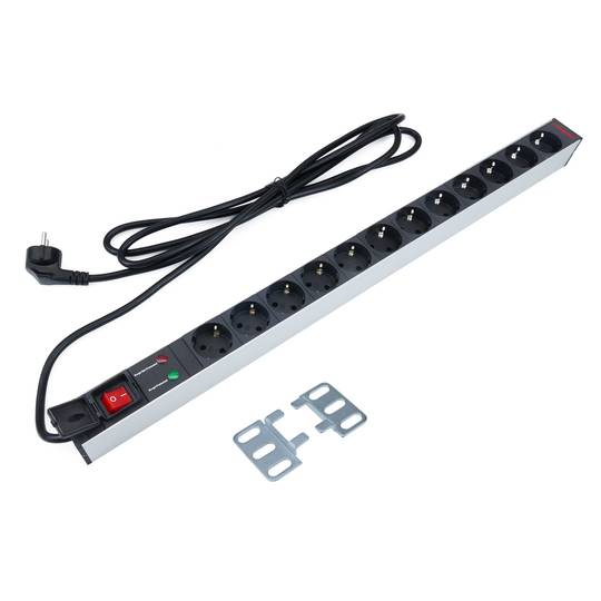 PDU strip 12 way for server rack 19'' with switch and surge protected by RackMatic