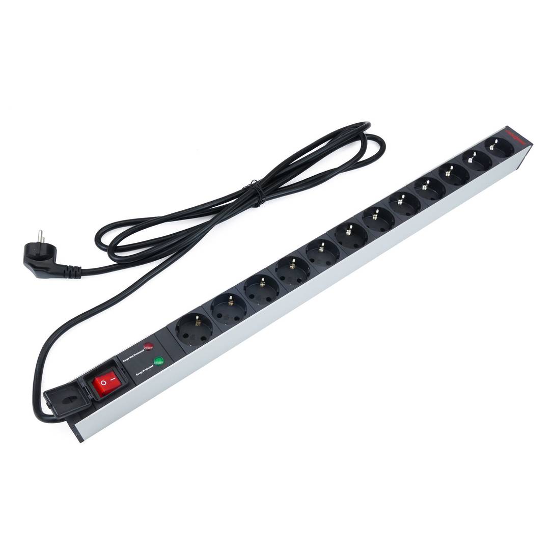 PDU strip 12 way for server rack 19'' with switch and surge protected by RackMatic