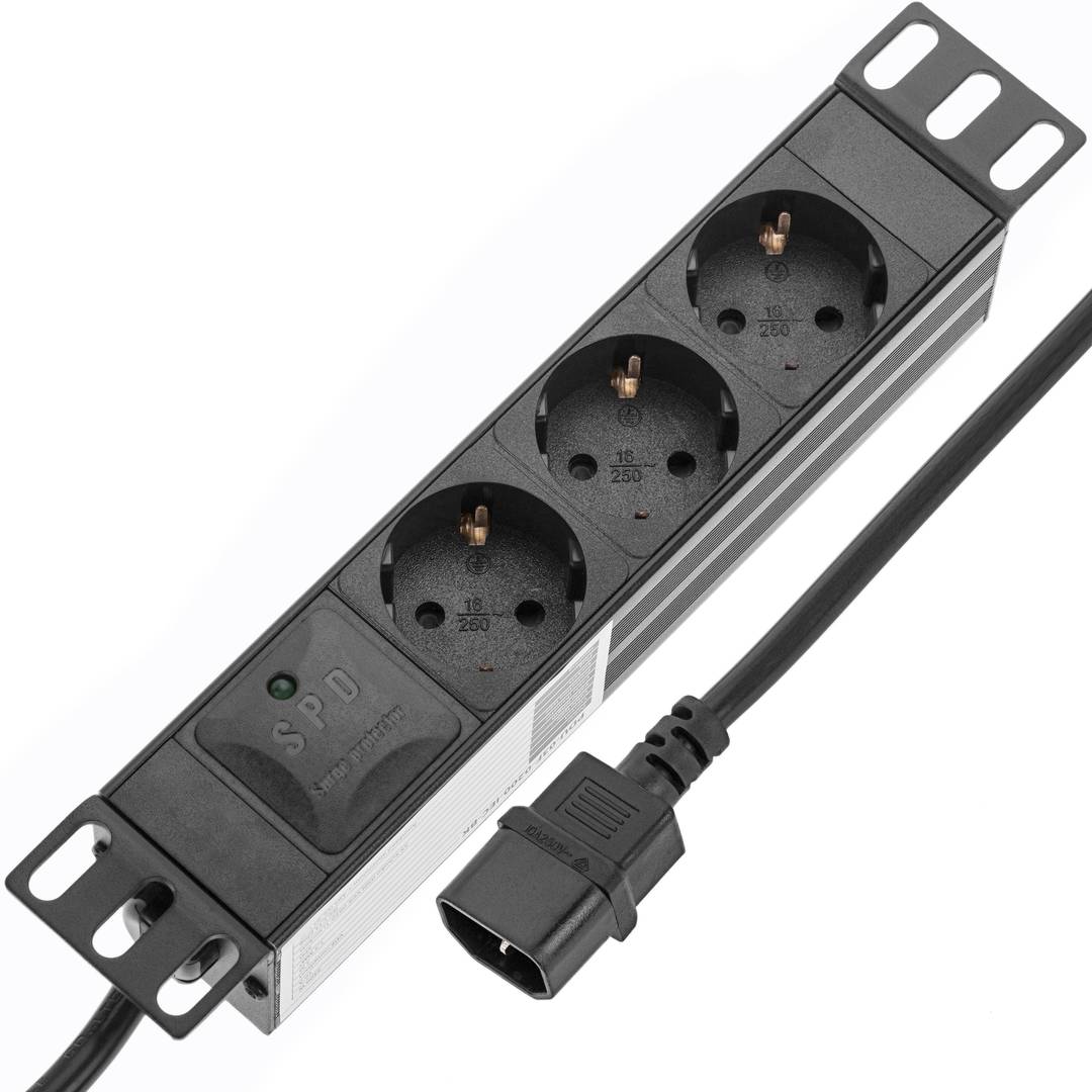 Regleta d'endolls rack 10'' de 3 schuko amb interruptor de RackMatic