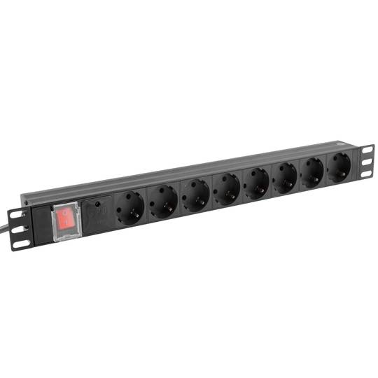 Steckdosenleiste für 19'' rack 8 fach mit schalter
