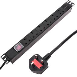 Multipresa ciabatta elettrica per armadi rack 19" 1U con 6 prese UK BS-1363 e interruttore