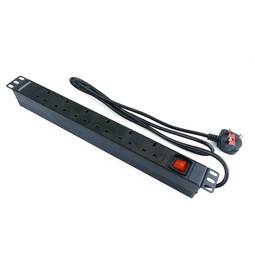 Regleta d'endolls per armari rack 19" 1U amb 6 UK BS-1363 alumini interruptor