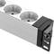 Listwa aluminiowa z 9 białymi wtykami typu Schuko do szafy rack 19” 1U
