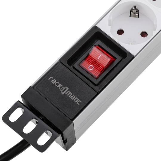 Regleta d'endolls d'alumini per a armari rack 19” 1U amb 8 Schuko blancs i interruptor
