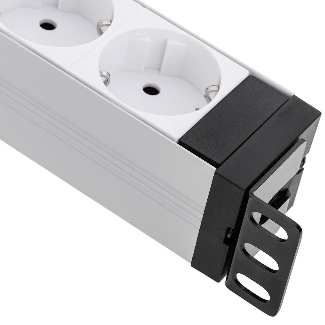 Regleta d'endolls d'alumini per a armari rack 19” 1U amb 8 Schuko blancs i interruptor