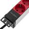Réglette aluminium avec 9 prises Schuko rouges pour armoire rack 19