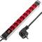 Aluminum power strip for rack cabinet 19” 1U with 8 red Schuko and switch