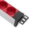 Aluminum power strip for rack cabinet 19” 1U with 8 red Schuko and switch