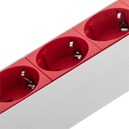 Aluminum power strip for rack cabinet 19” 1U with 8 red Schuko and switch
