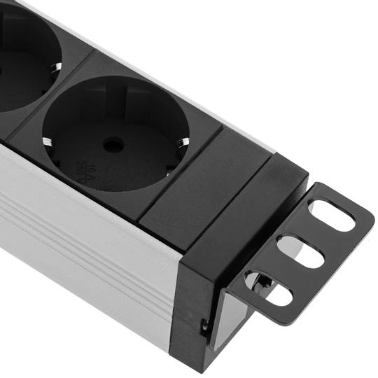 Regleta d'endolls d'alumini per a armari rack 19” 1U amb 6 Schuko negres i interruptor tipus B