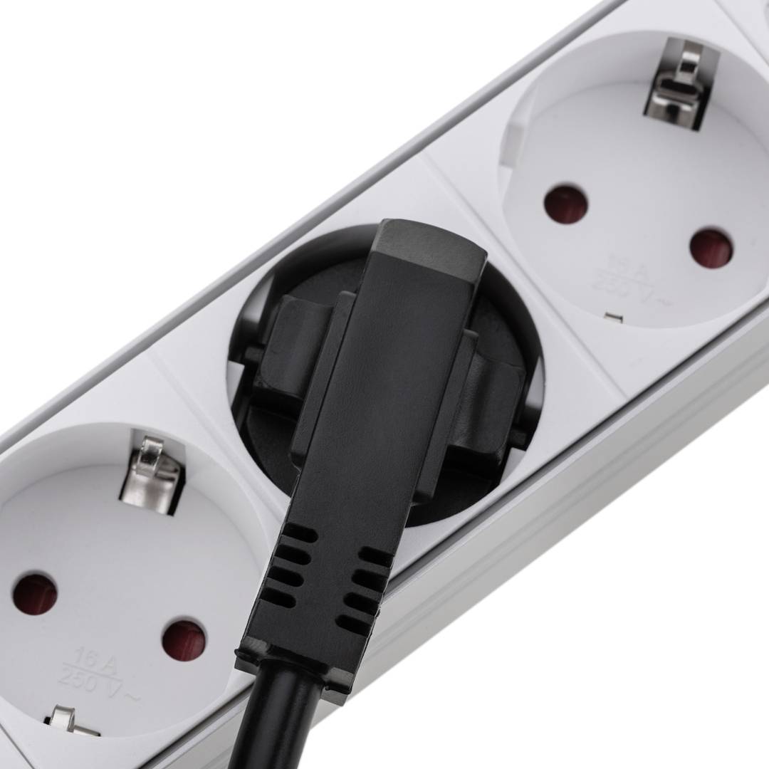 Regleta d'endolls de PVC per a armari rack 19” 1U amb 8 Schuko blancs i interruptor