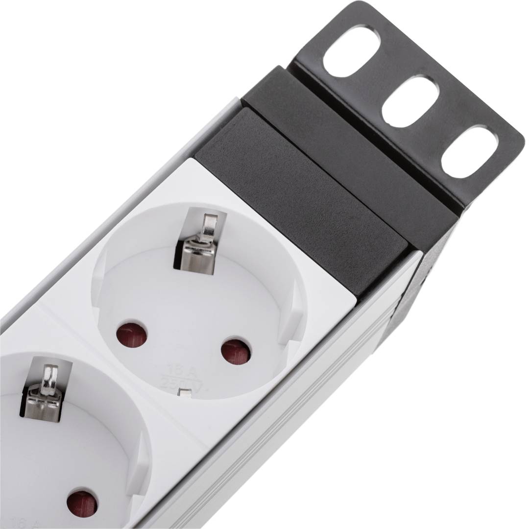 Regleta d'endolls de PVC per a armari rack 19” 1U amb 8 Schuko blancs i interruptor