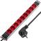 Listwa PCV z 9 czerwonymi wtyczkami Schuko do szafy rack 19” 1U