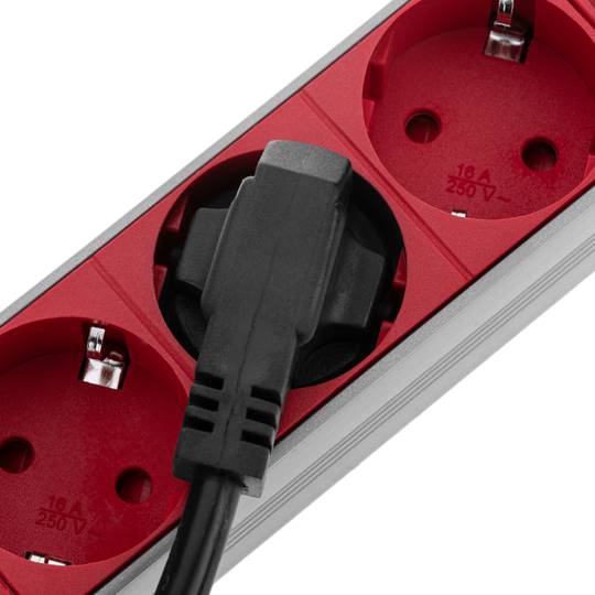 Listwa PCV z 9 czerwonymi wtyczkami Schuko do szafy rack 19” 1U