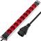 Regleta de enchufes de PVC para armario rack 19” 1U con 9 Schuko rojos y conector C14