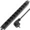 PVC strip met 9 Schuko type stopcontacten en zwarte behuizing voor 19” 1U rack kast