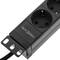 PVC strip met 9 Schuko type stopcontacten en zwarte behuizing voor 19” 1U rack kast