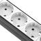 Tira de PVC com 9 tomadas tipo Schuko brancas e caixa preta para rack de 19” 1U