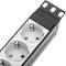 PVC power strip for 19” 1U rack cabinet with 8 white Schuko sockets, switch and black housing