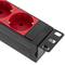 Striscia in PVC con 9 spine rosse tipo Schuko e custodia nera per armadio rack 19” 1U