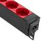 Striscia in PVC con 9 spine rosse tipo Schuko e custodia nera per armadio rack 19” 1U