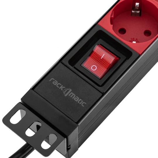 PVC-Steckdosenleiste für 19-Zoll-1HE-Rack Schrank mit 8 Schuko-Schaltern in schwarzem Gehäuse und C14-Anschluss