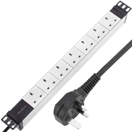 Multipresa per armadio rack 19” 1U con involucro in PVC bianco e grigio 7 UK BS