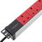 Stekkerdoos voor rackkast 19” 1U met 7 UK BS rode en grijze PVC-behuizing