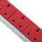 Stekkerdoos voor rackkast 19” 1U met 7 UK BS rode en grijze PVC-behuizing