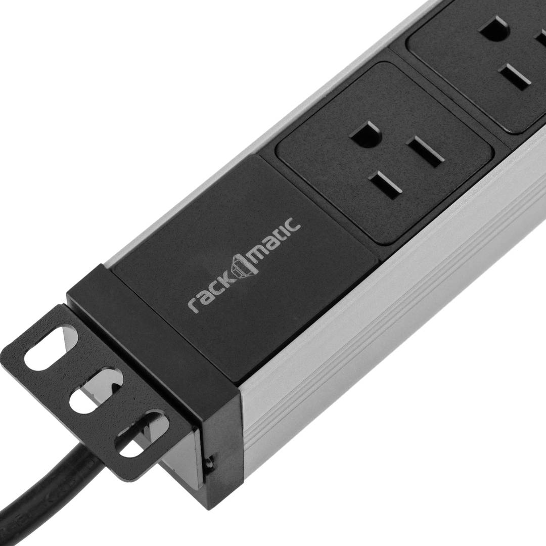 Power strip for rack cabinet 19” 1U with 8 black NEMA 5-15 USA and gray PVC casing