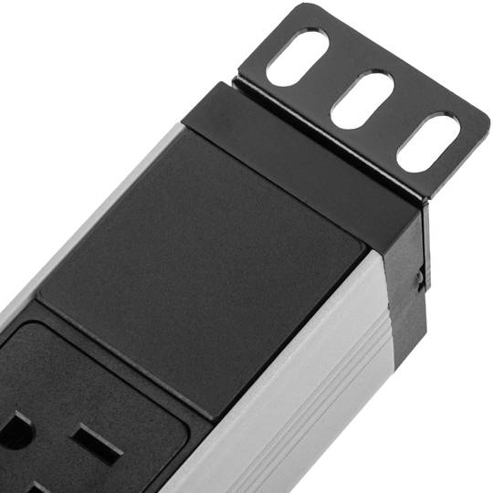 Power strip for rack cabinet 19” 1U with 8 black NEMA 5-15 USA and gray PVC casing