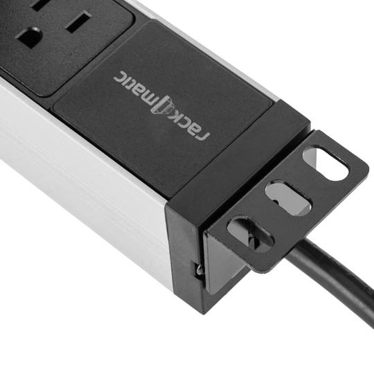 Power strip for rack cabinet 19” 1U with 8 black NEMA 5-15 USA and gray PVC casing