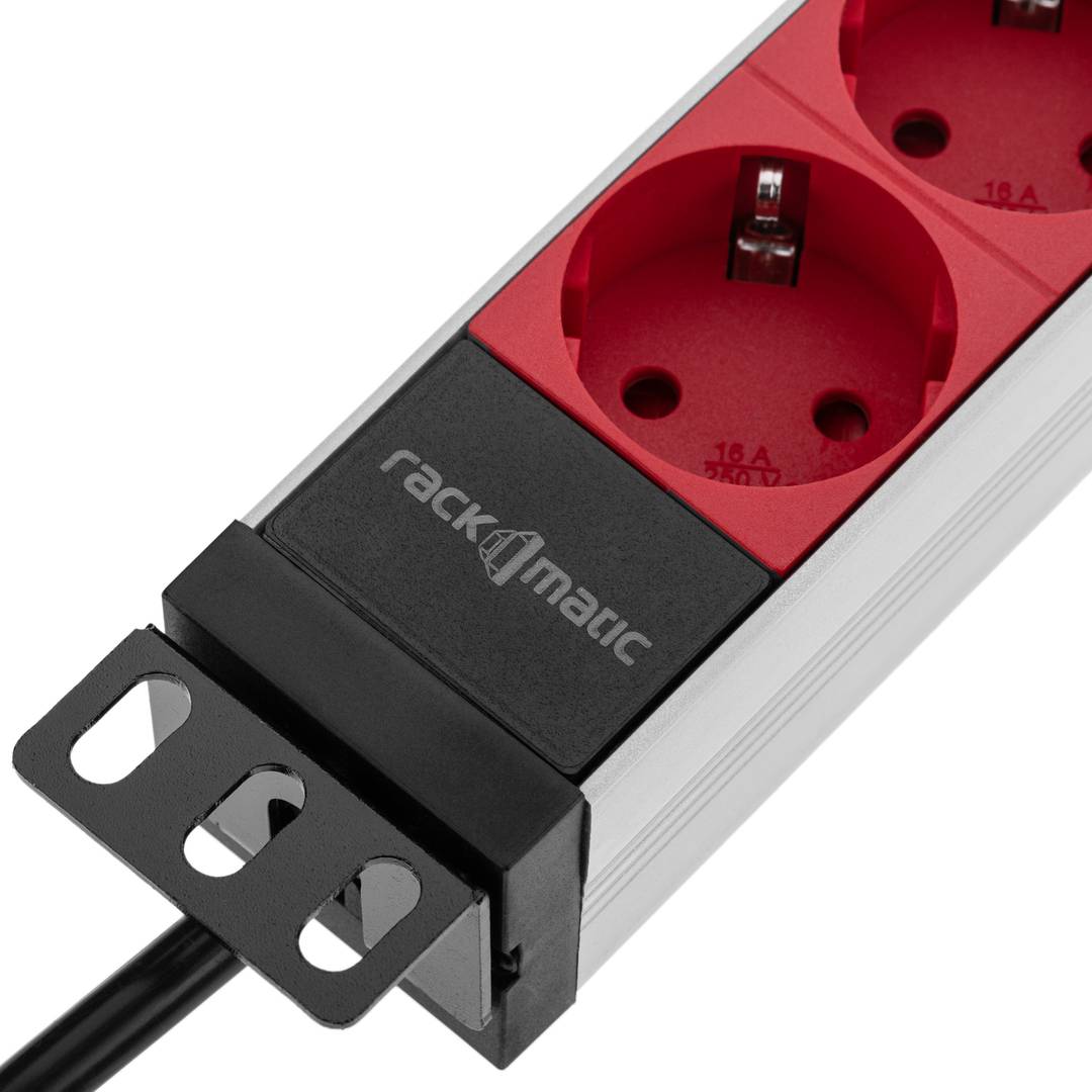 Barra de alimentação para armário de rack 10” 1U com 4 Schuko vermelho PVC