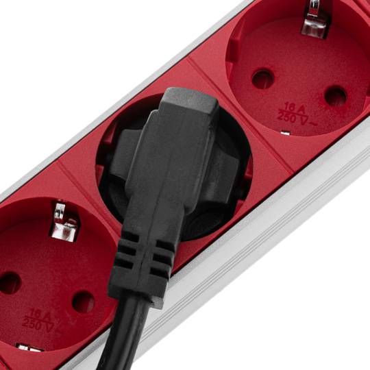 Barra de alimentação para armário de rack 10” 1U com 4 Schuko vermelho PVC