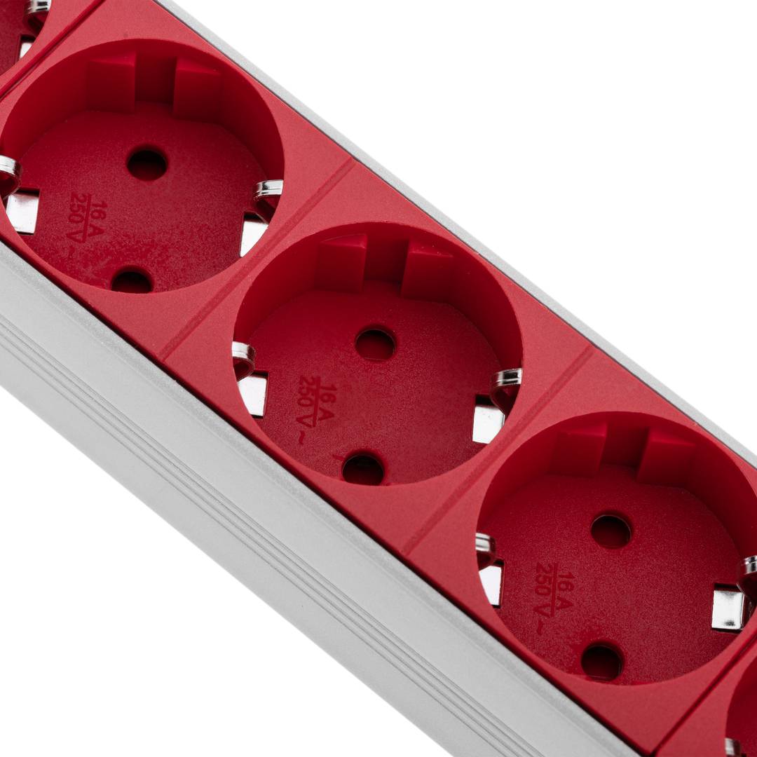 Barra de alimentação para armário de rack 10” 1U com 4 Schuko vermelho PVC