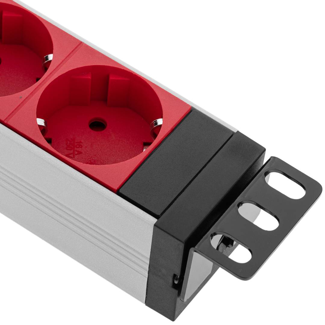 Barra de alimentação para armário de rack 10” 1U com 4 Schuko vermelho PVC