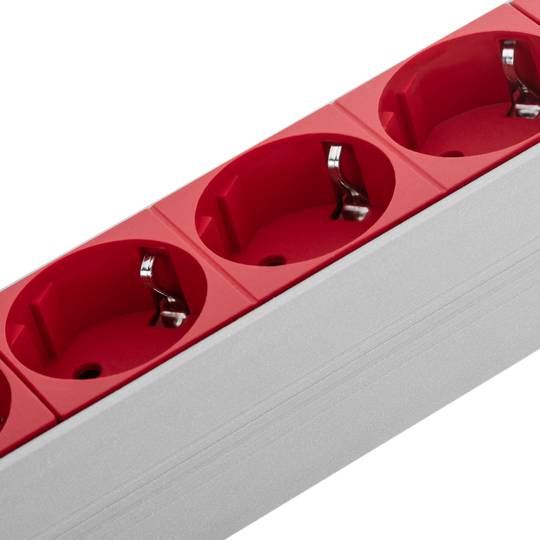 Barra de alimentação para armário de rack 10” 1U com 4 Schuko vermelho PVC