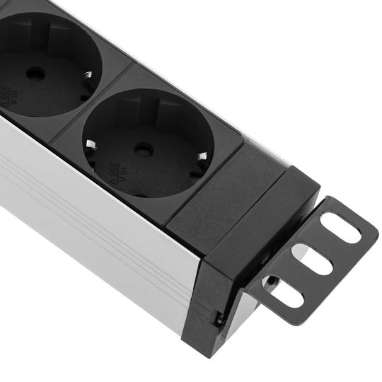 Tira de força de PVC para rack de 10” 1U com 3 soquetes Schuko pretos e interruptor