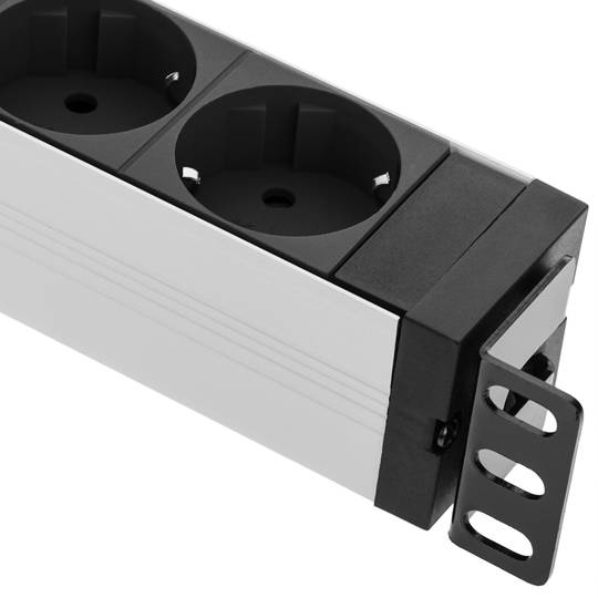 Tira de força de PVC para rack de 10” 1U com 3 soquetes Schuko pretos e interruptor