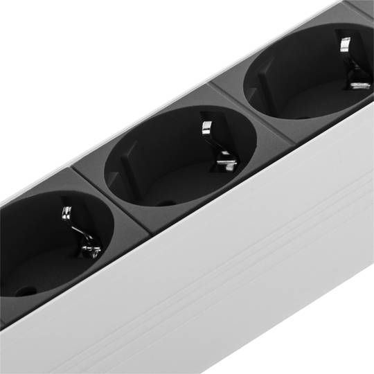 Tira de força de PVC para rack de 10” 1U com 3 soquetes Schuko pretos e interruptor