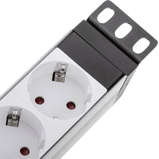 Tira de força de PVC para rack de 10” 1U com 3 soquetes Schuko brancos e interruptor