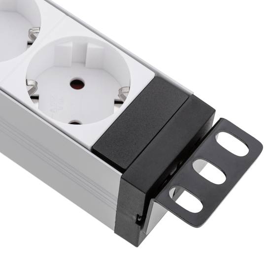 Tira de força de PVC para rack de 10” 1U com 3 soquetes Schuko brancos e interruptor