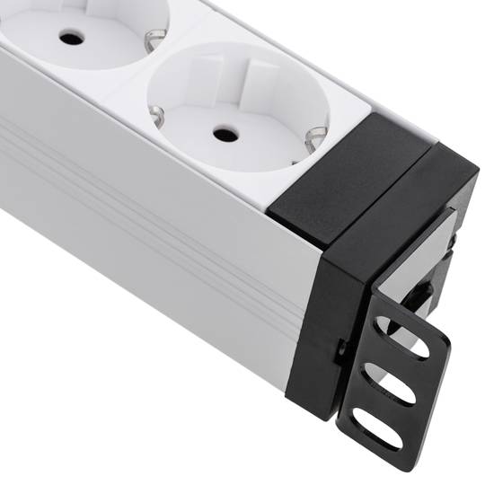 Tira de força de PVC para rack de 10” 1U com 3 soquetes Schuko brancos e interruptor