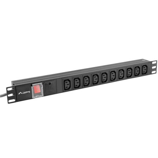 Ciabatta 1U con 10 prese CA con accoppiatore C13 e LED nero di Lanberg PDU-10I-0200-IEC-BK